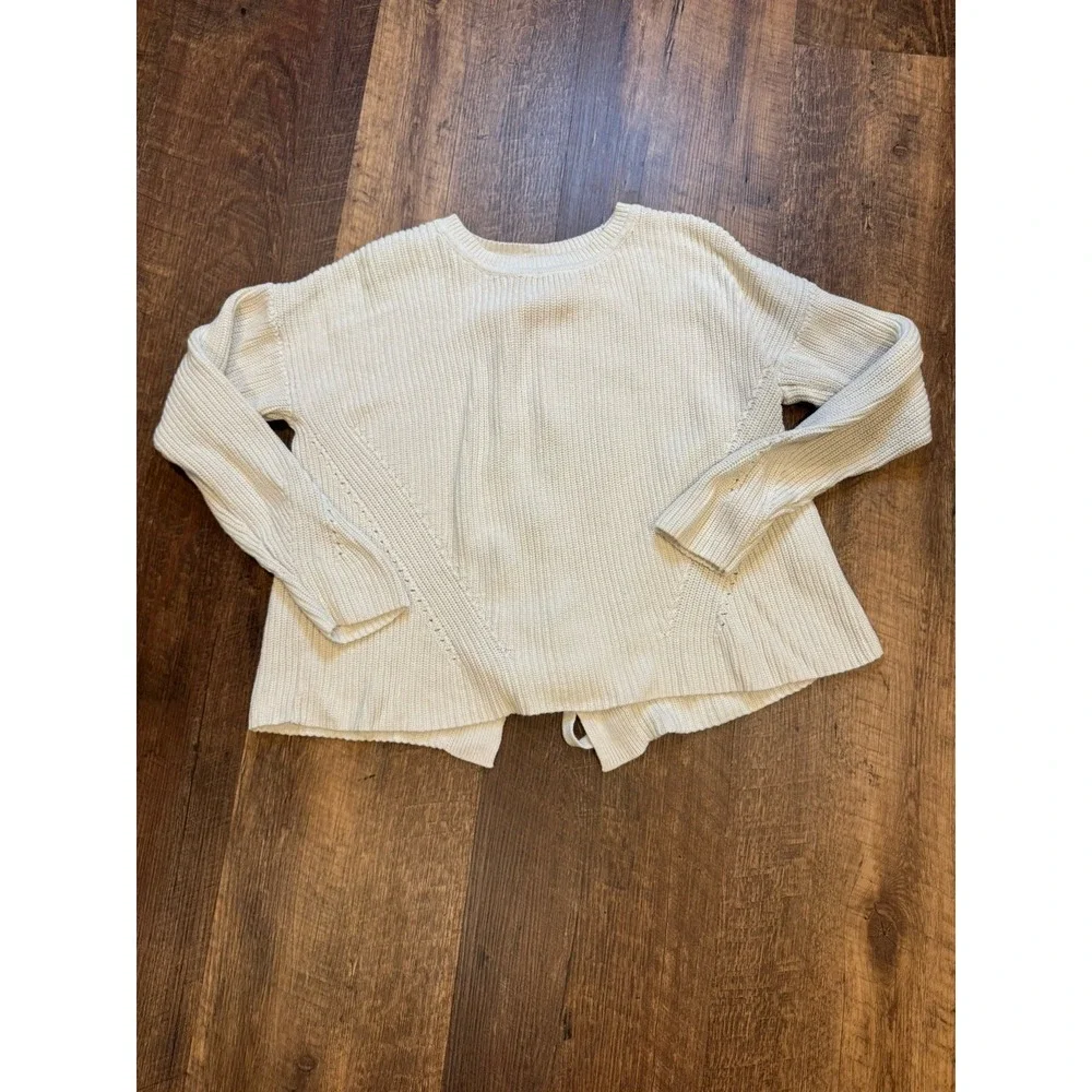 Lucky Brand Sweater Womans Med Cream Breen Pullover Cotton Lace Up Back‎ Crop